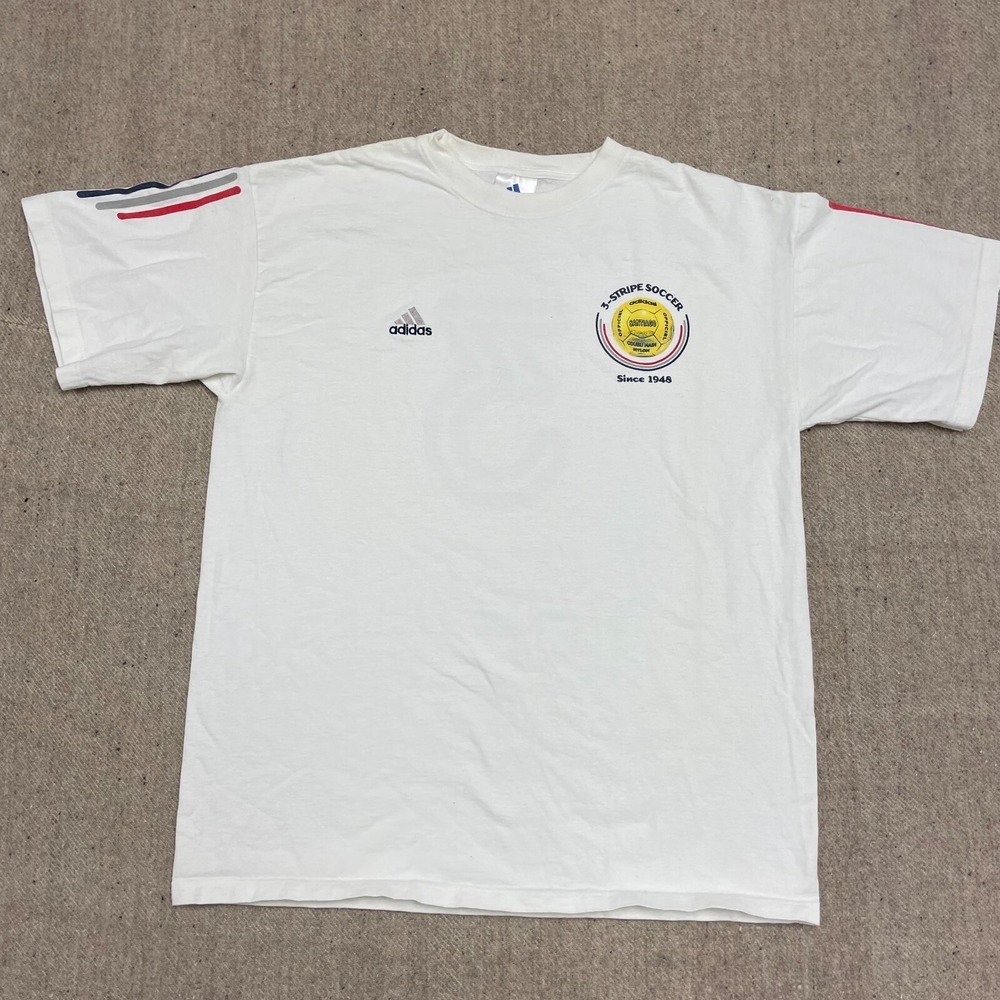 VINTAGE‎ ADIDAS SHIRT MENS LARGE WHITE 2000S Y2K SOCCER football 3 stripes